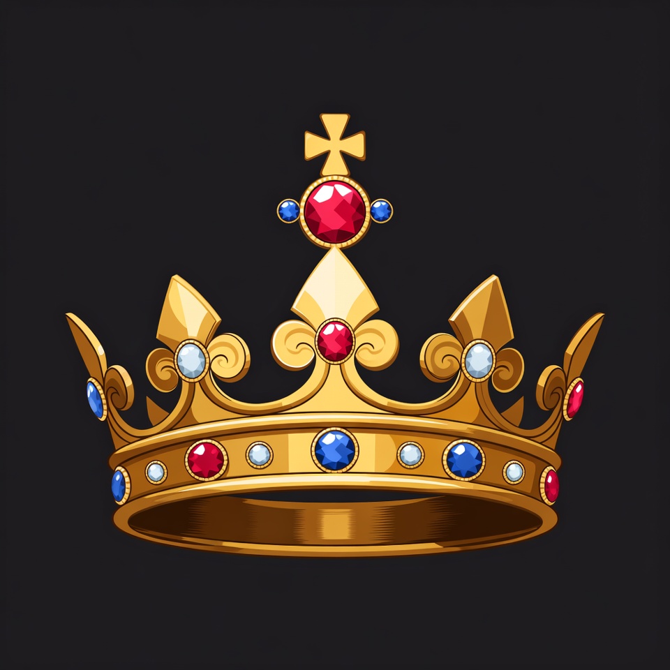Golden Crown with Red Blue Gems Golden Crown with Red Blue Gems