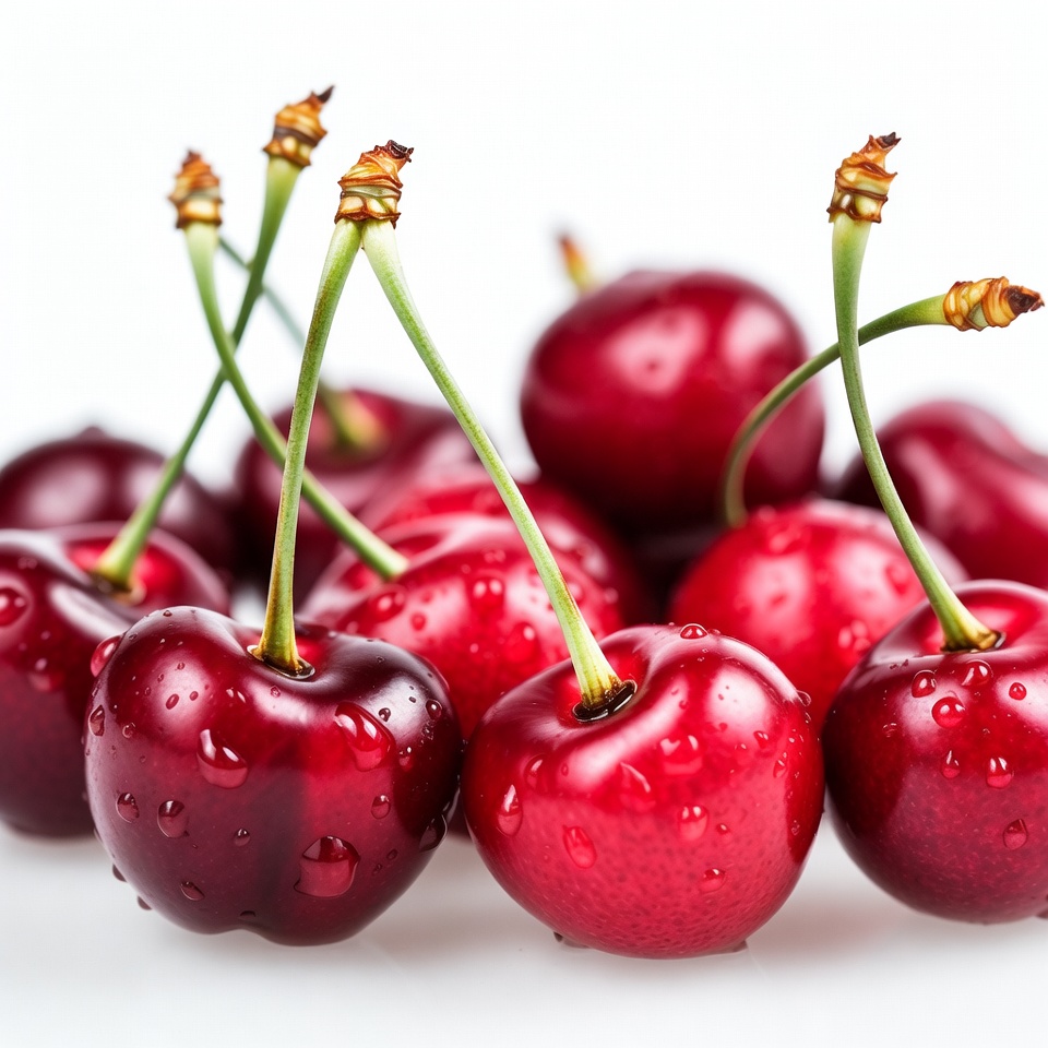 Fresh Red Cherries with Water Droplets Fresh Red Cherries with Water Droplets