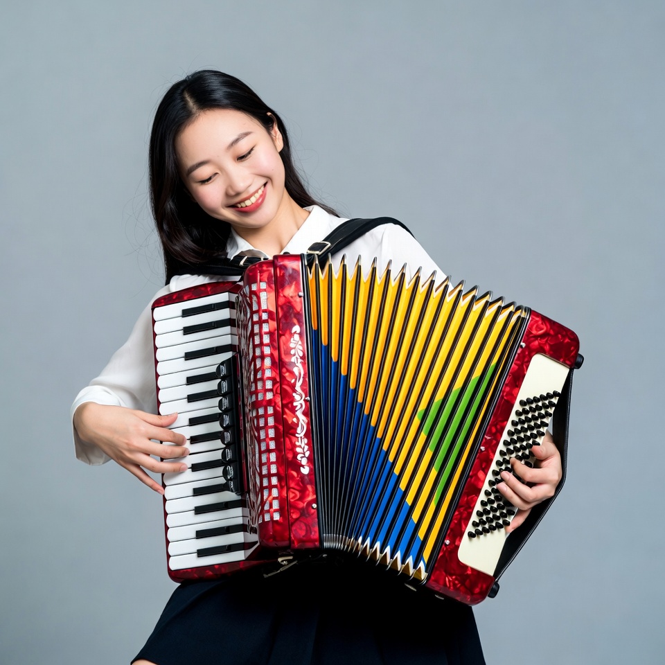 Asian woman playing accordion Asian woman playing accordion