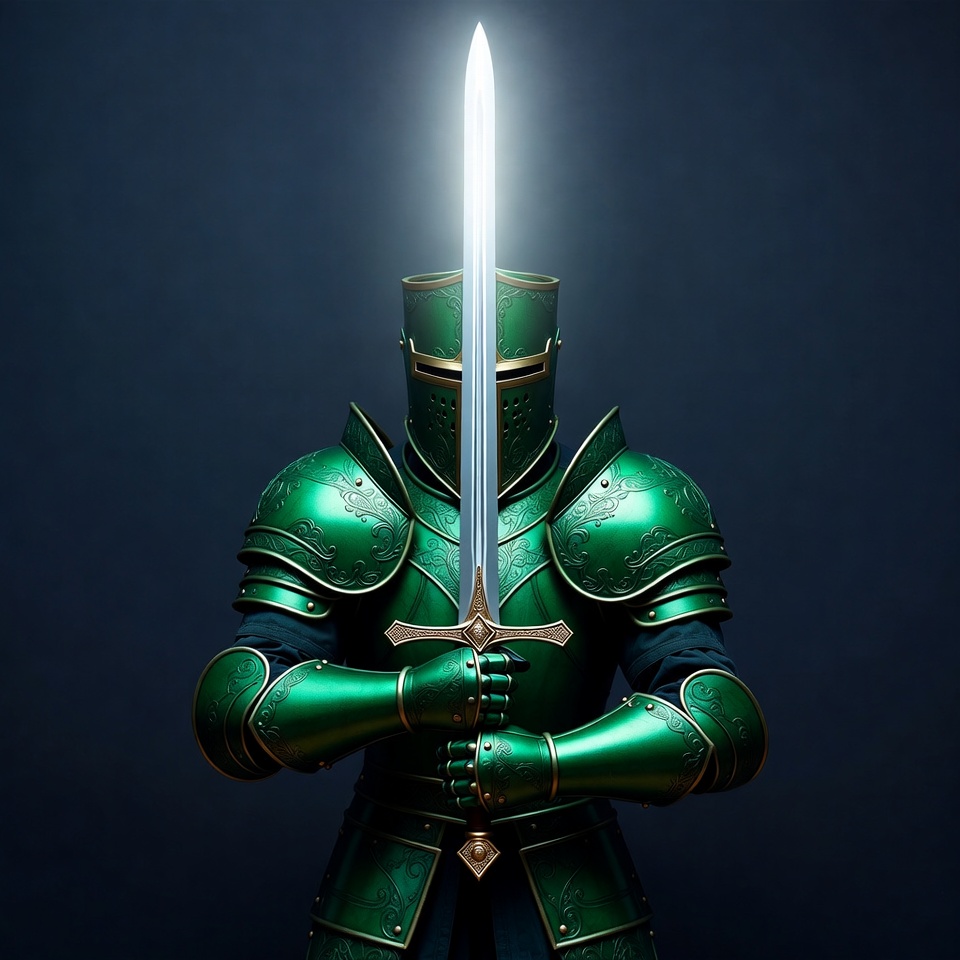Green Knight Holding Glowing Sword Green Knight Holding Glowing Sword