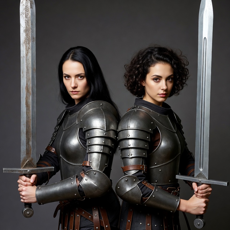 Two women warriors holding swords Two women warriors holding swords