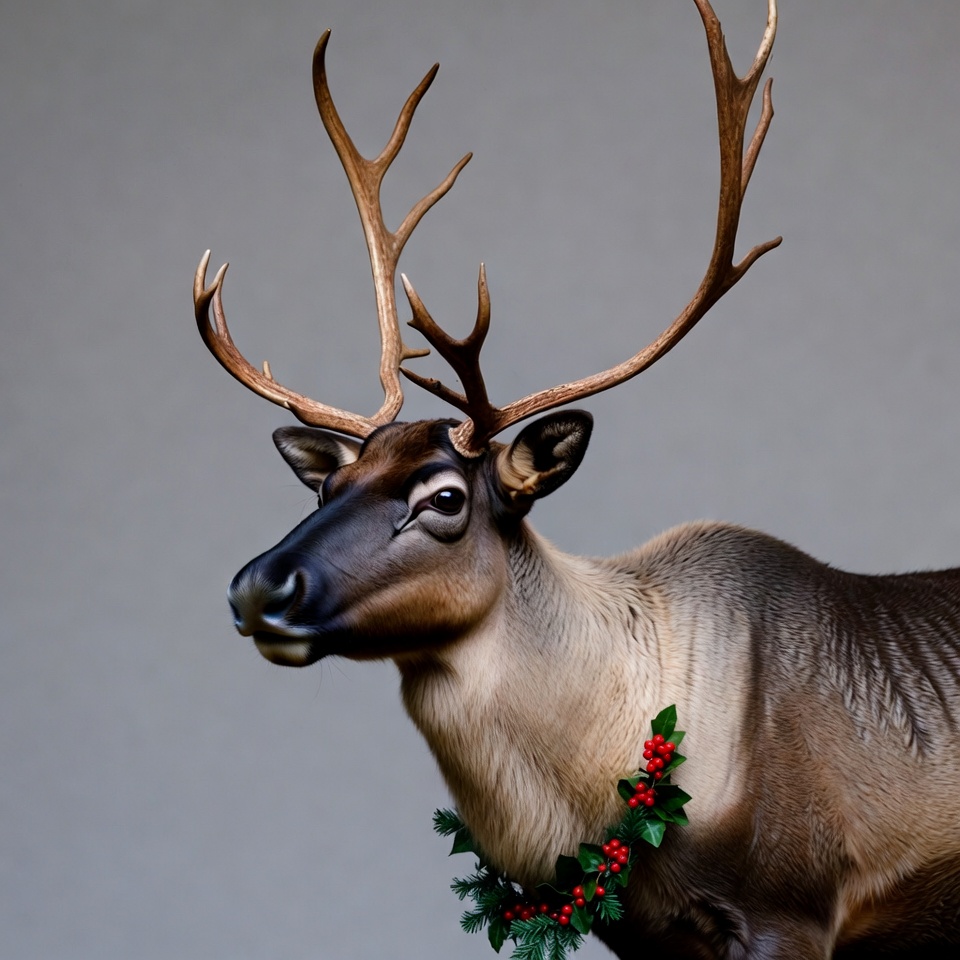 Reindeer wearing holly necklace Reindeer wearing holly necklace