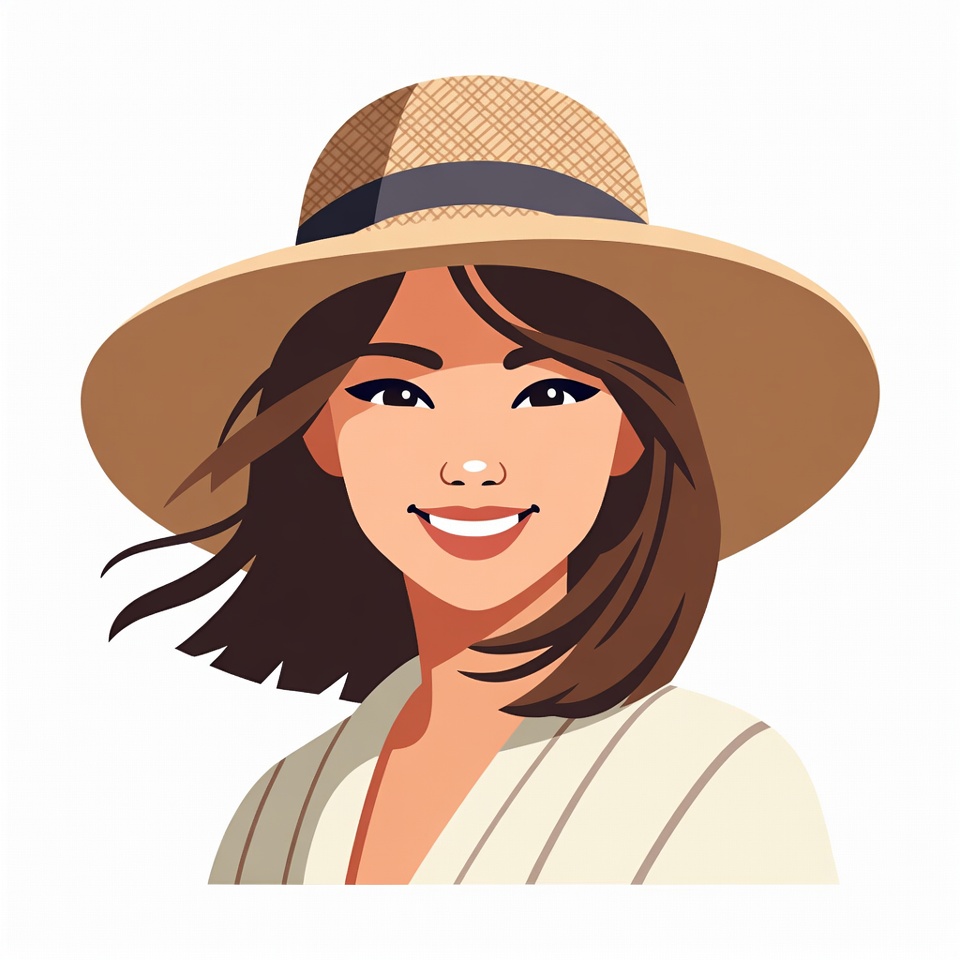 Asian woman wearing straw hat Asian woman wearing straw hat