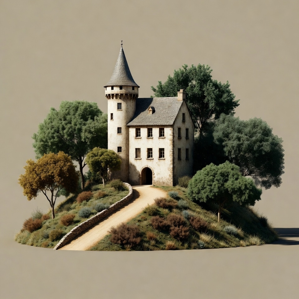 Medieval Castle on Hill with Trees Medieval Castle on Hill with Trees