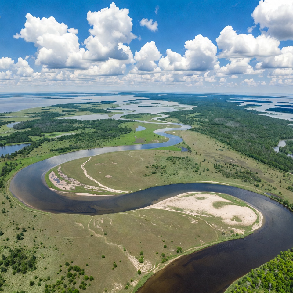 Aerial view of winding river in forest Aerial view of winding river in forest