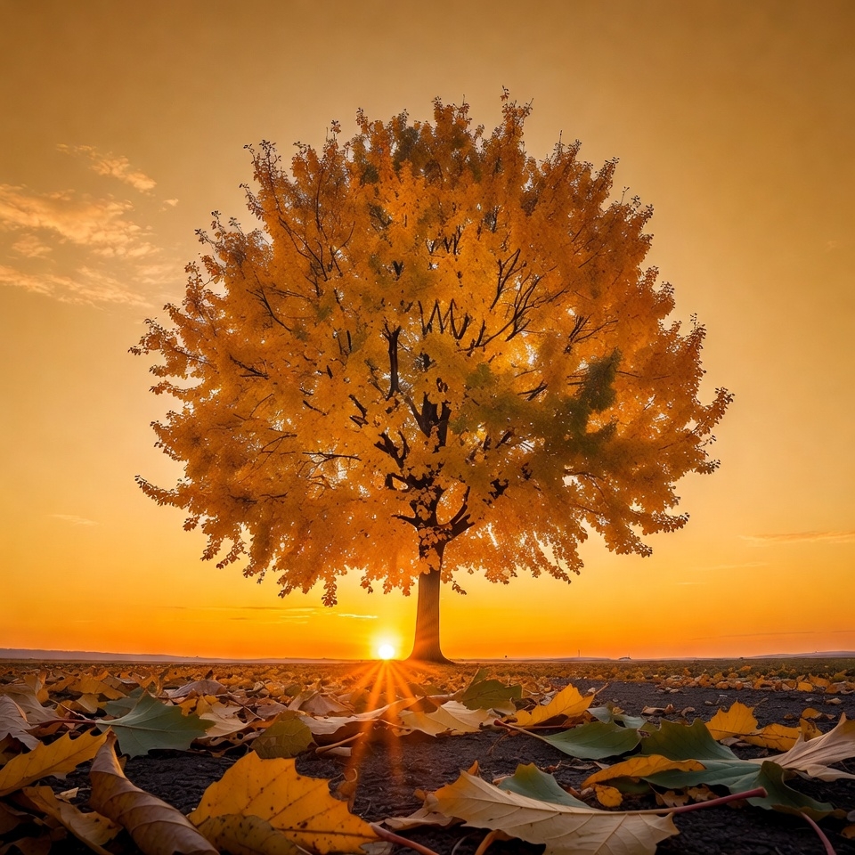 Golden Autumn Tree at Sunset Golden Autumn Tree at Sunset