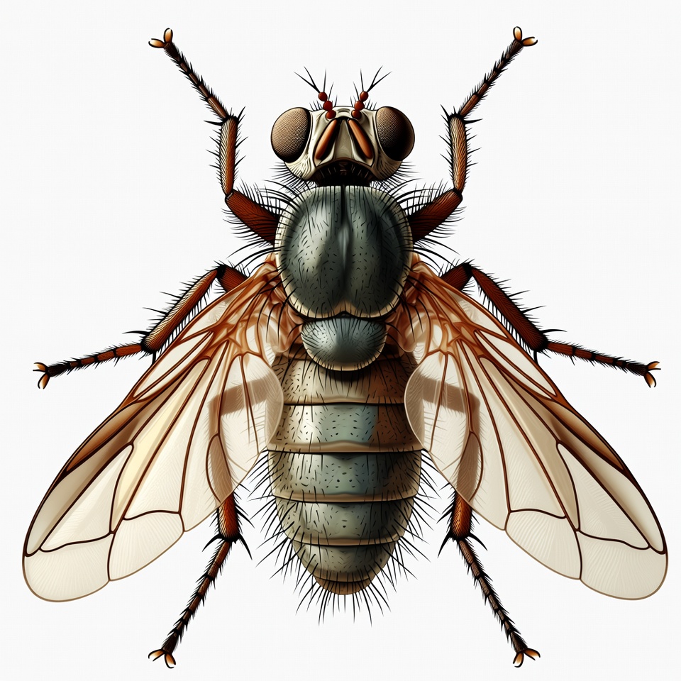 Detailed illustration of housefly Detailed illustration of housefly