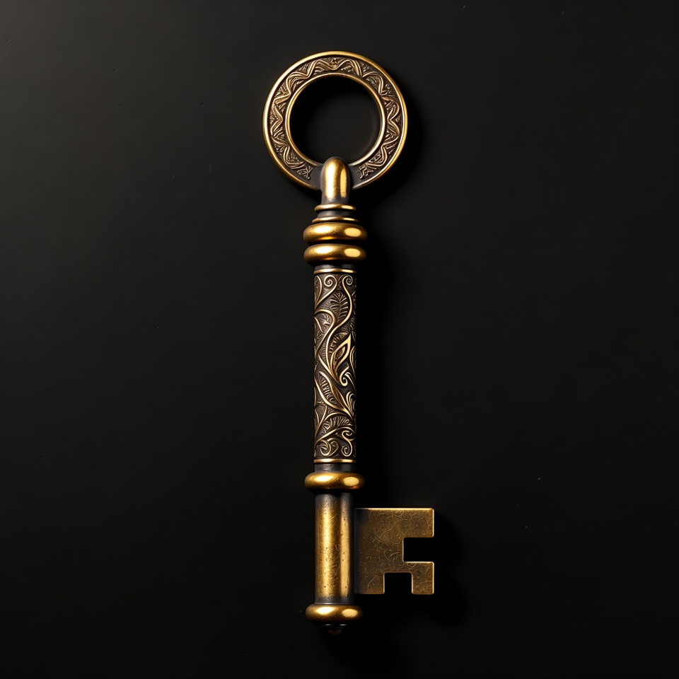 Vintage Brass Key on Black Background Vintage Brass Key on Black Background