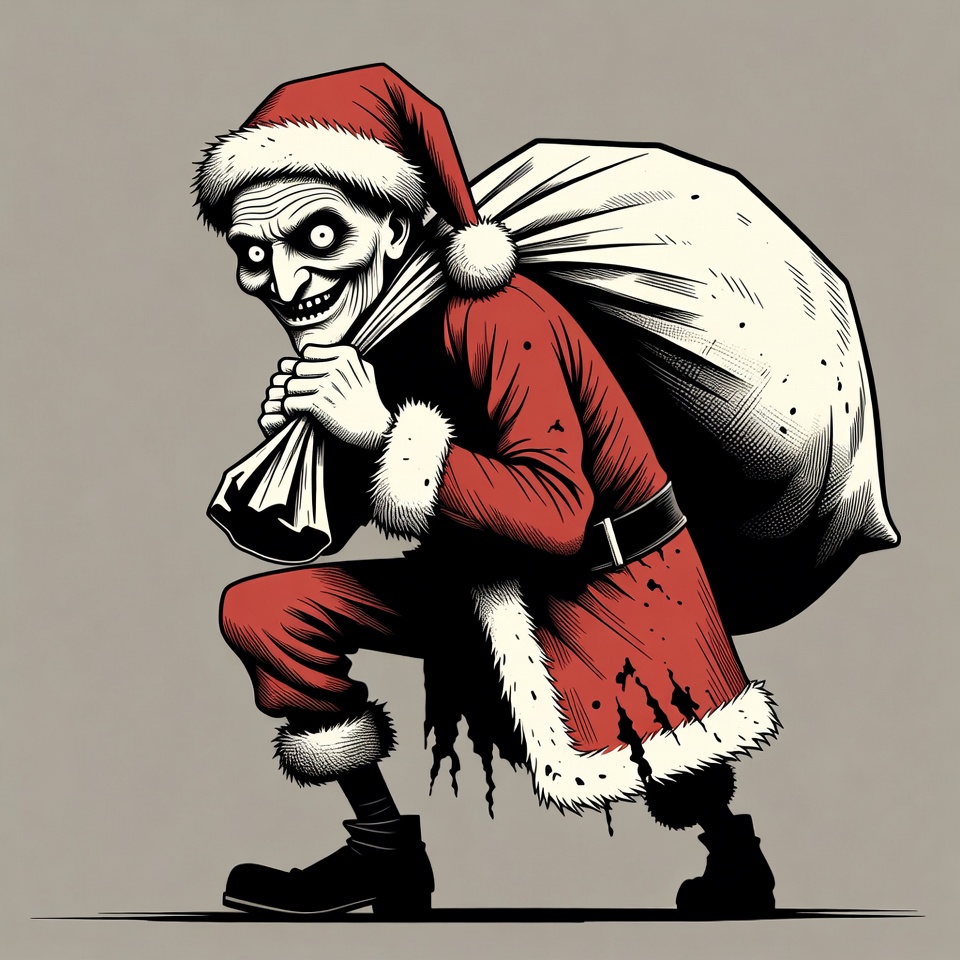 Creepy Santa Claus carrying sack Creepy Santa Claus carrying sack