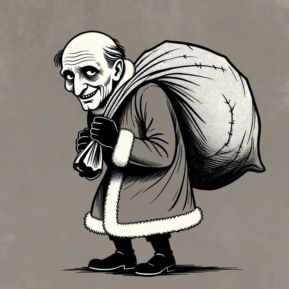 Creepy old man carrying Santa sack Creepy old man carrying Santa sack