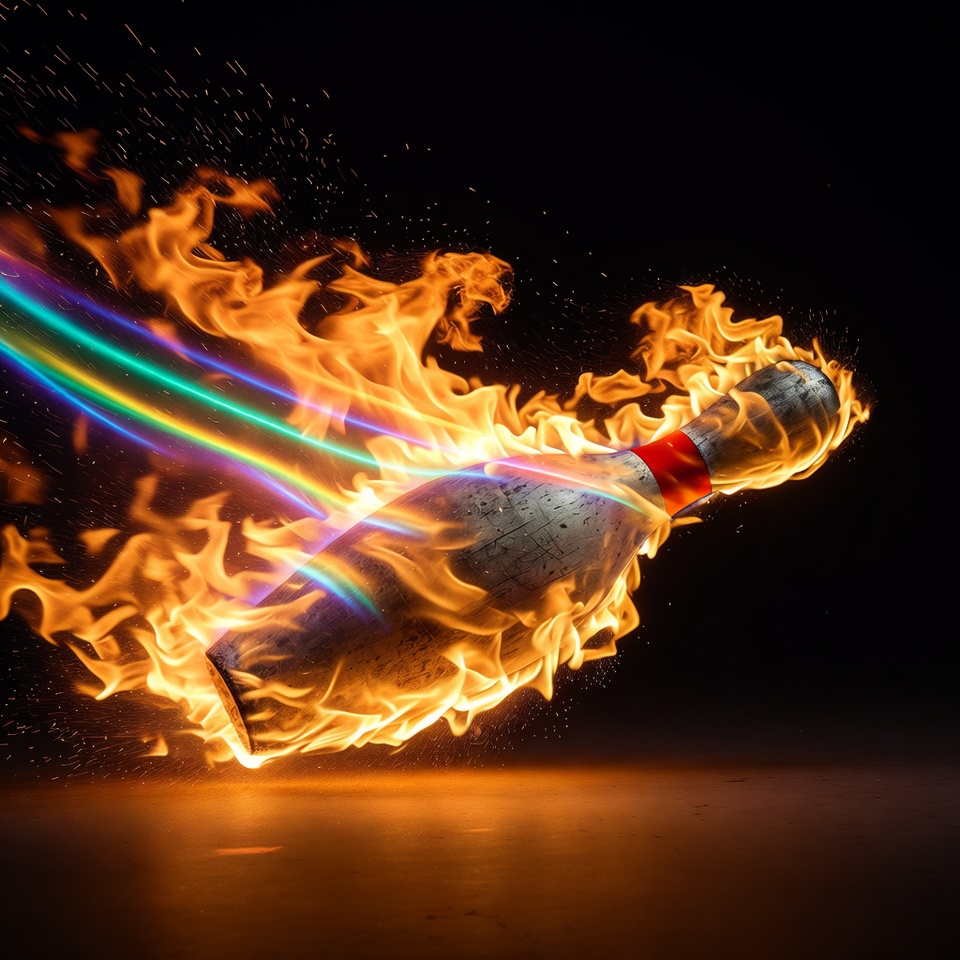Flaming Bowling Pin with Rainbow Trail Flaming Bowling Pin with Rainbow Trail