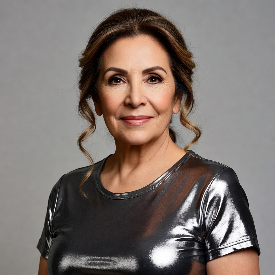 Woman in shiny silver top Woman in shiny silver top