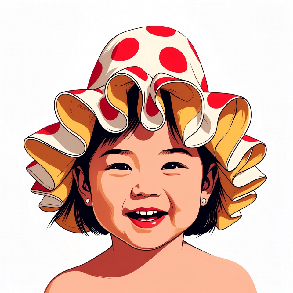 Asian girl in polka dot hat Asian girl in polka dot hat