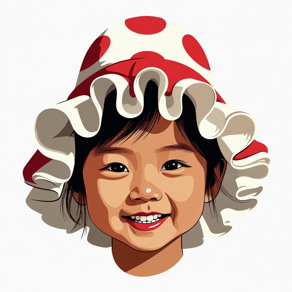 Asian girl in red polka dot hat Asian girl in red polka dot hat