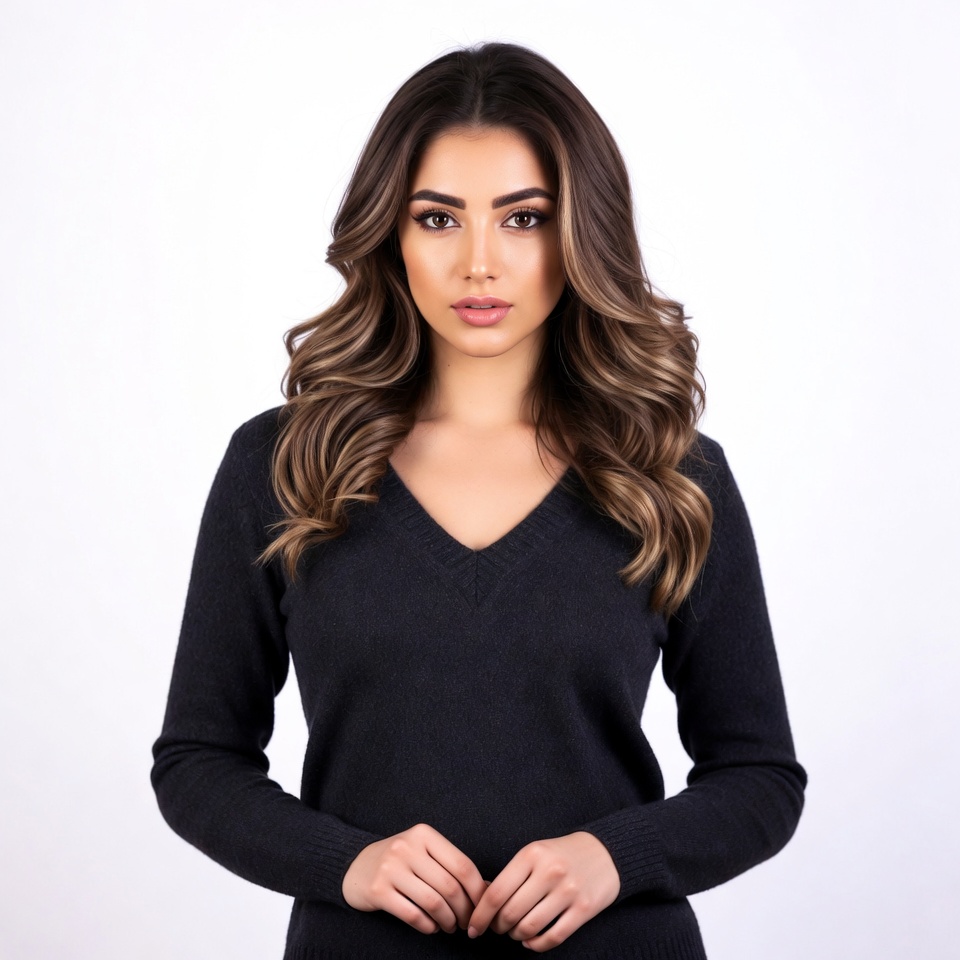 Beautiful woman in black V-neck sweater Beautiful woman in black V-neck sweater