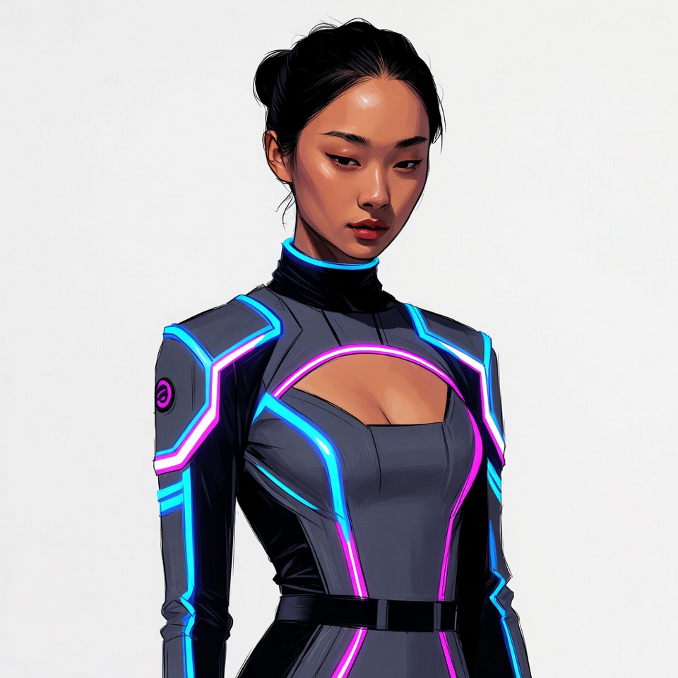 Asian woman in neon cyberpunk suit Asian woman in neon cyberpunk suit