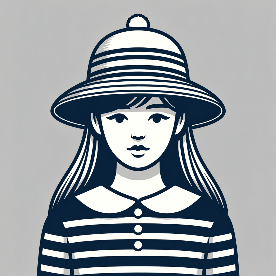 Asian girl in striped hat and dress Asian girl in striped hat and dress