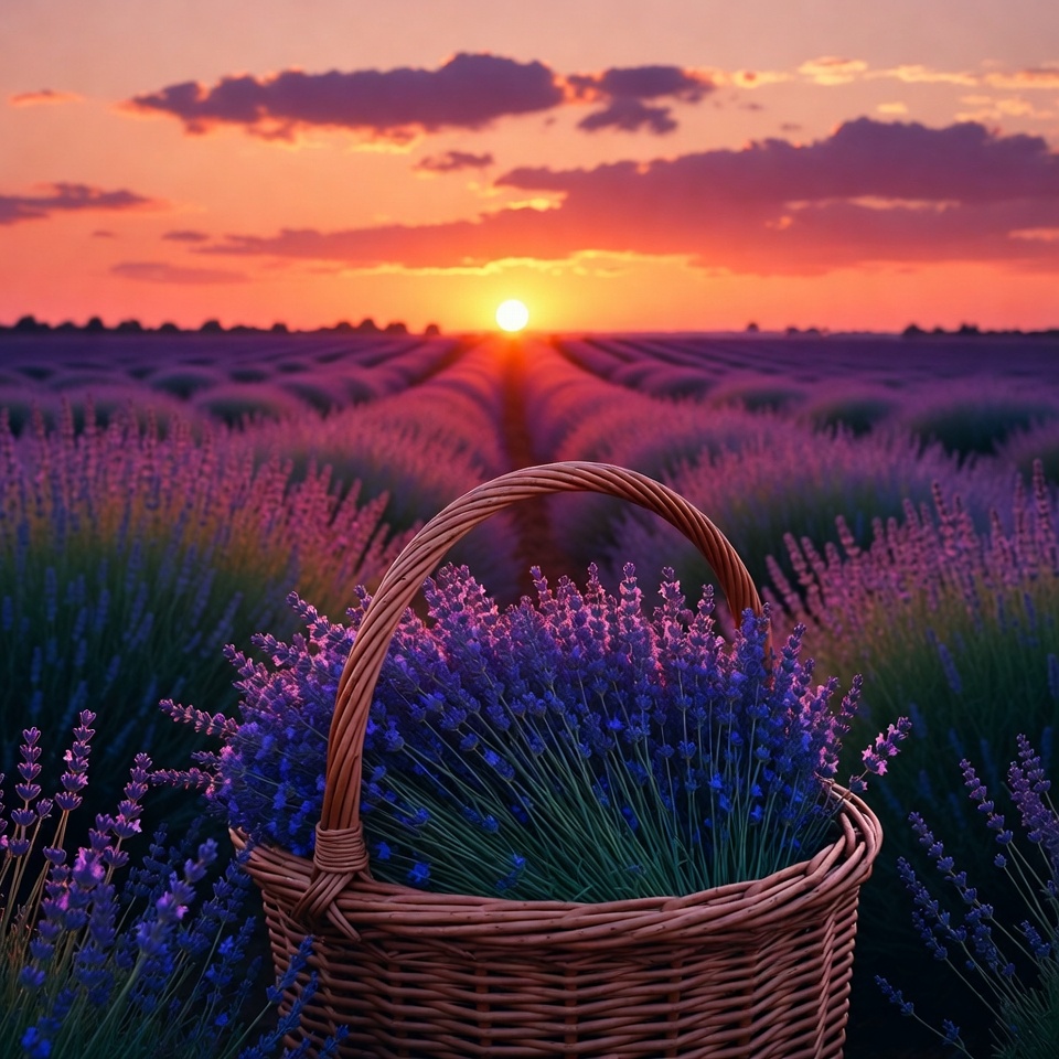 Lavender Basket in Sunset Field Lavender Basket in Sunset Field