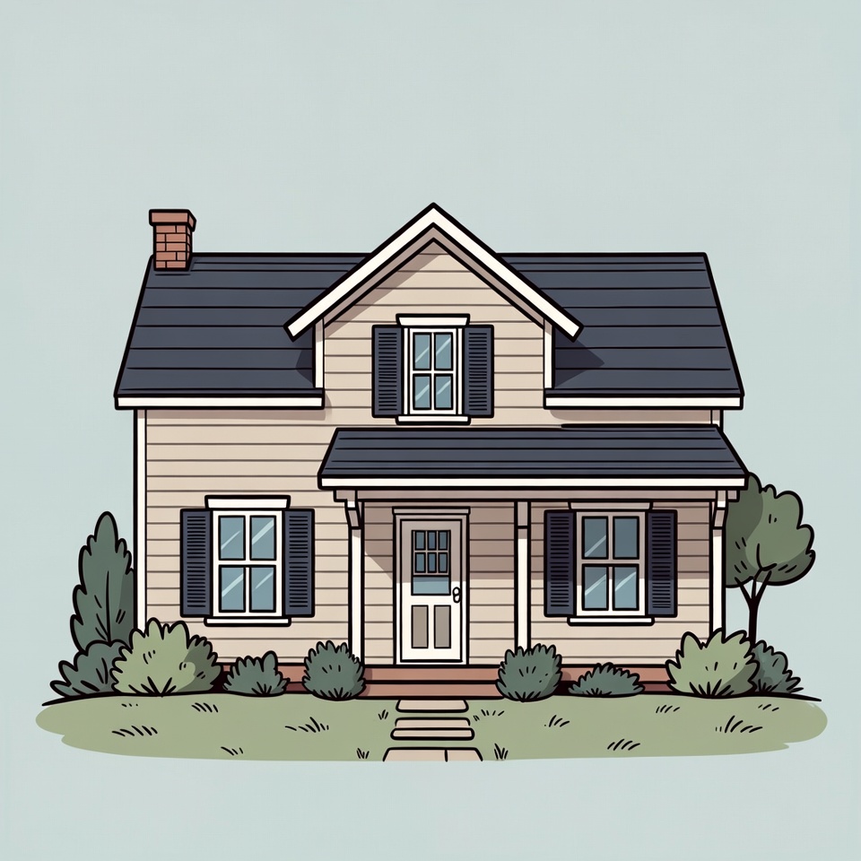 Illustrated Suburban House with Porch Illustrated Suburban House with Porch