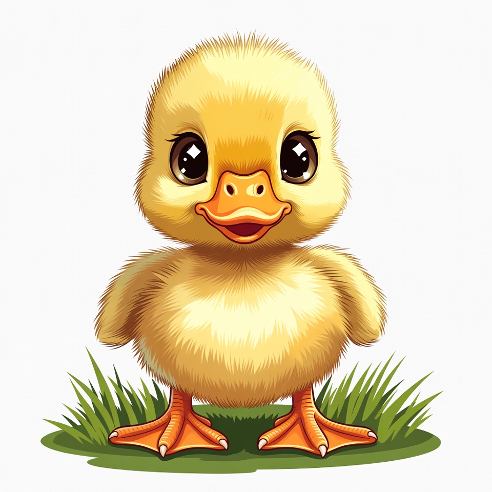 Cute yellow duckling on grass Cute yellow duckling on grass