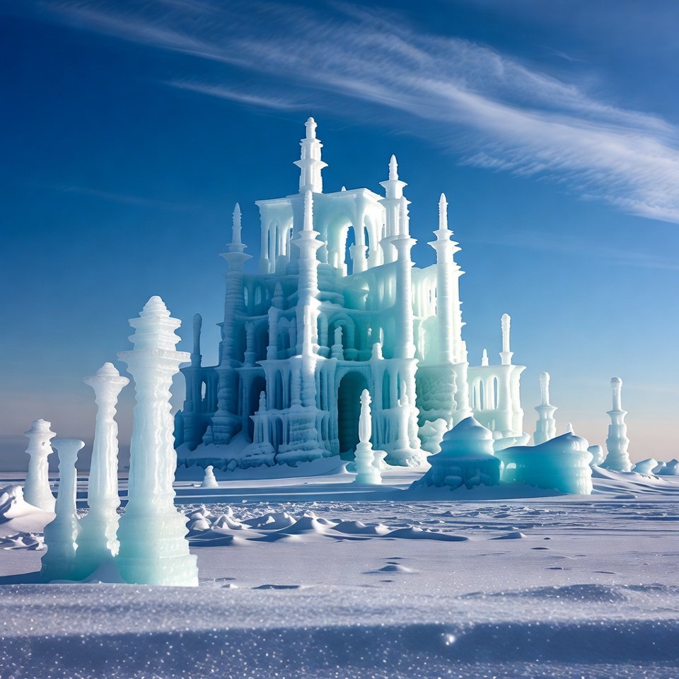 Ice Sculpture Castle in Snow Ice Sculpture Castle in Snow