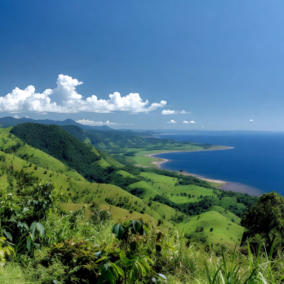 Green Hills and Curved Beach Bay Green Hills and Curved Beach Bay