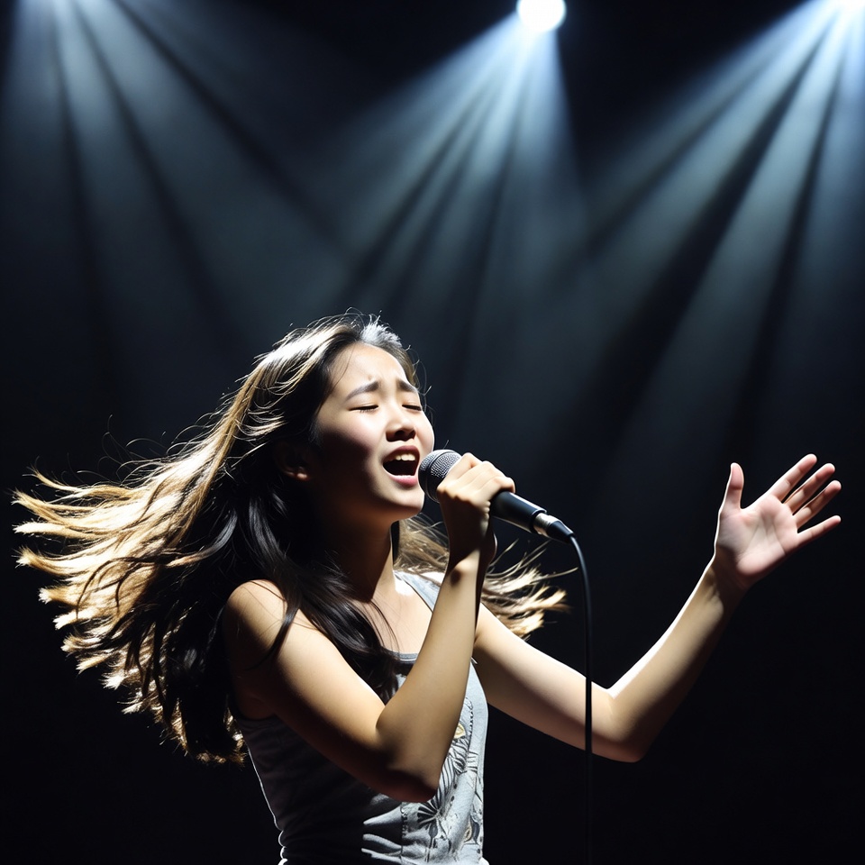 Asian girl singing on stage Asian girl singing on stage
