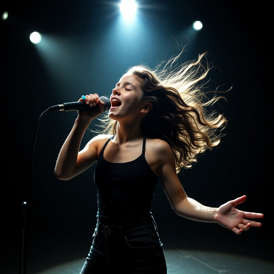 Teen girl singing on stage Teen girl singing on stage