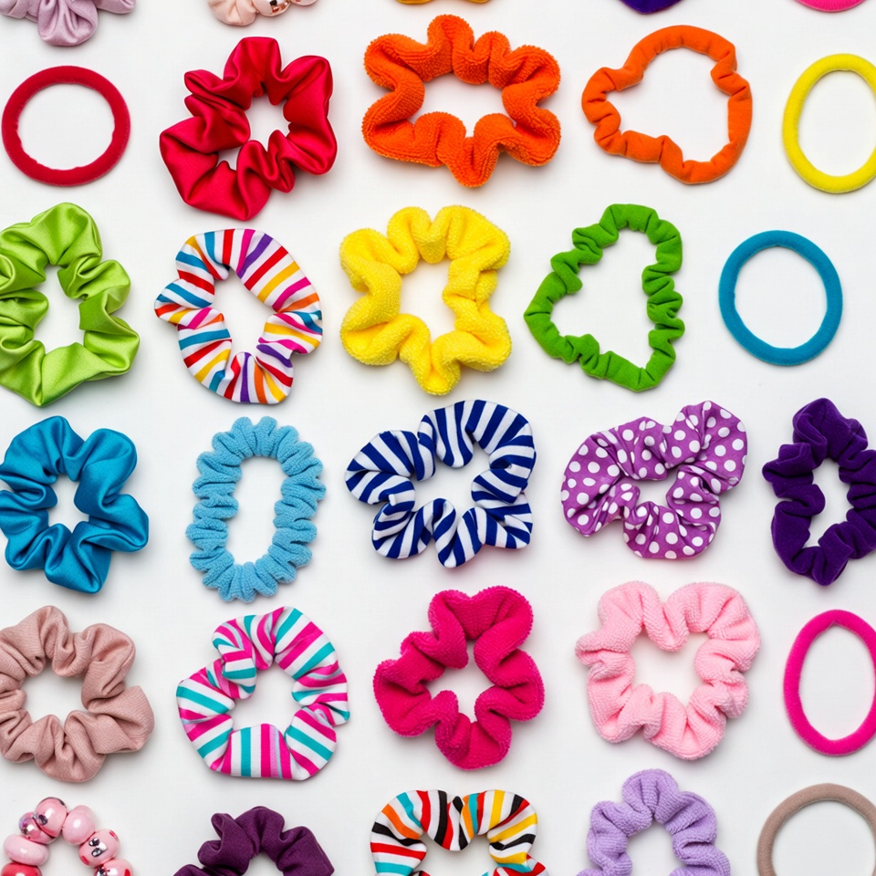 Colorful Scrunchies on White Background Colorful Scrunchies on White Background
