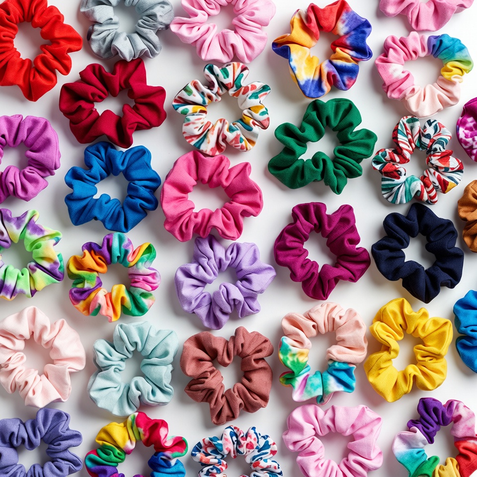 Colorful Scrunchies on White Background Colorful Scrunchies on White Background