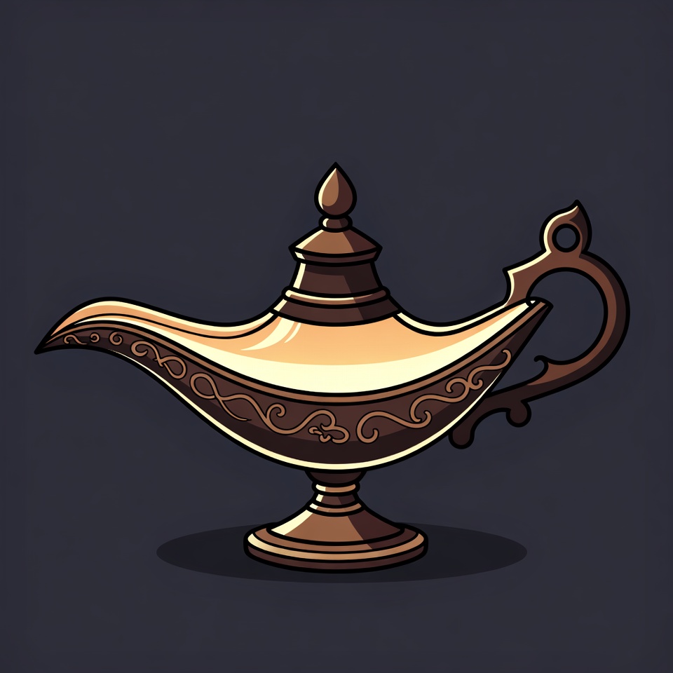 Golden genie lamp illustration Golden genie lamp illustration