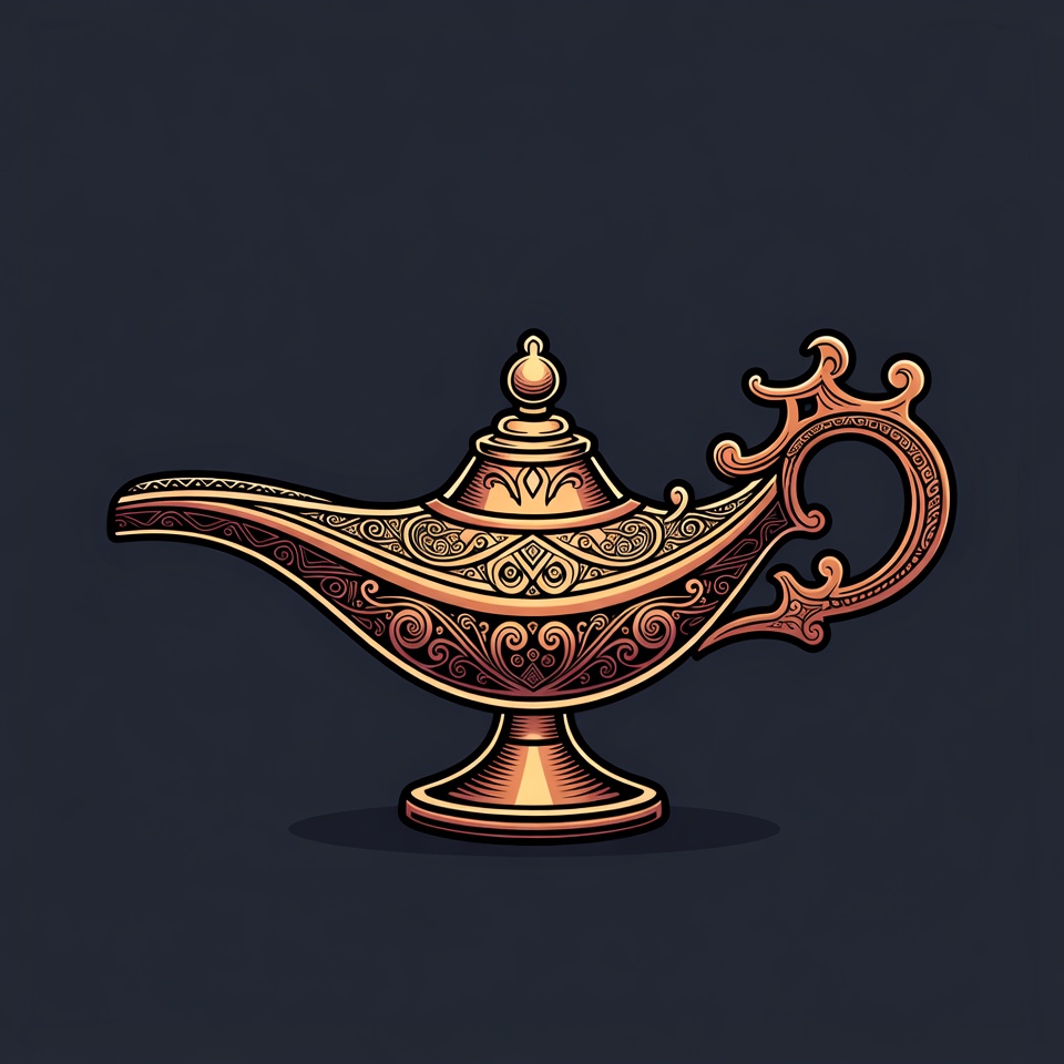 Golden genie lamp illustration Golden genie lamp illustration