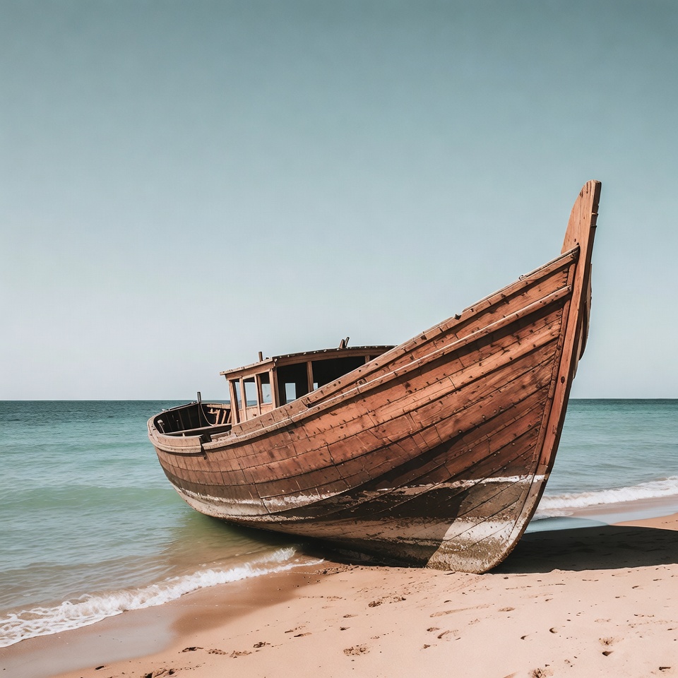 Abandoned Wooden Boat on Beach Abandoned Wooden Boat on Beach