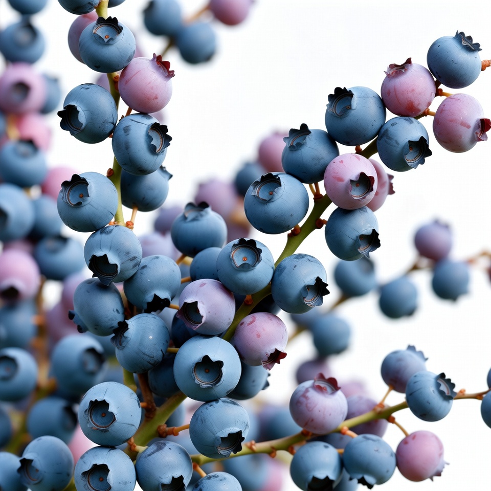 Blue and Pink Blueberries on Branch Blue and Pink Blueberries on Branch