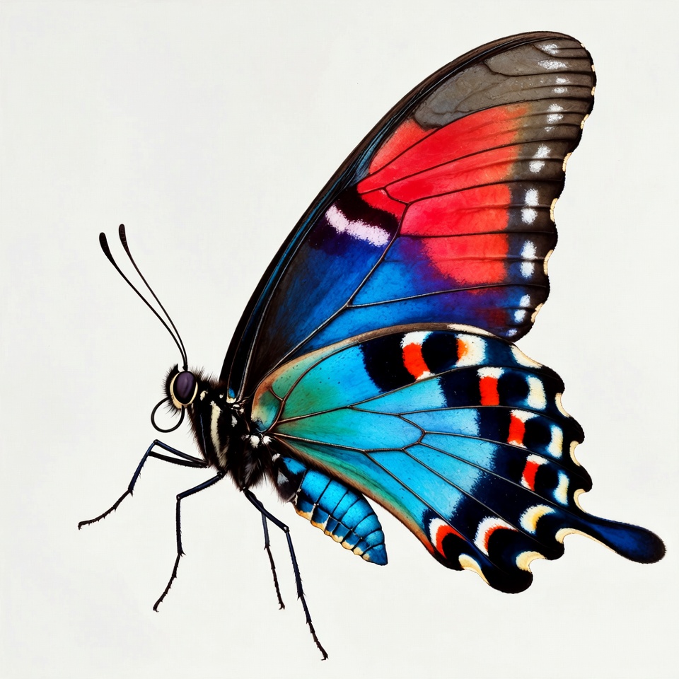 Colorful Blue-Red Butterfly Wings Spread Colorful Blue-Red Butterfly Wings Spread