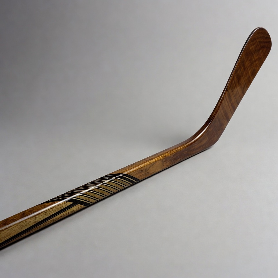 Wooden hockey stick with black stripes Wooden hockey stick with black stripes