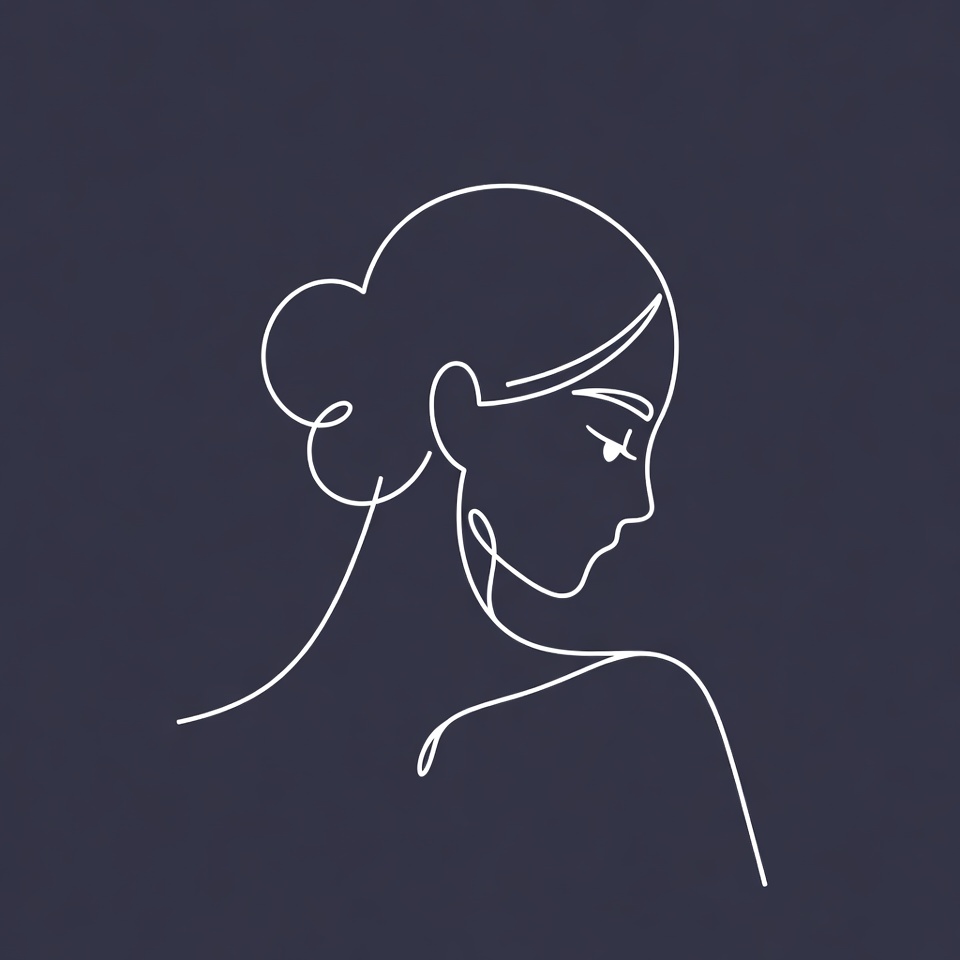 Line art woman profile with bun Line art woman profile with bun
