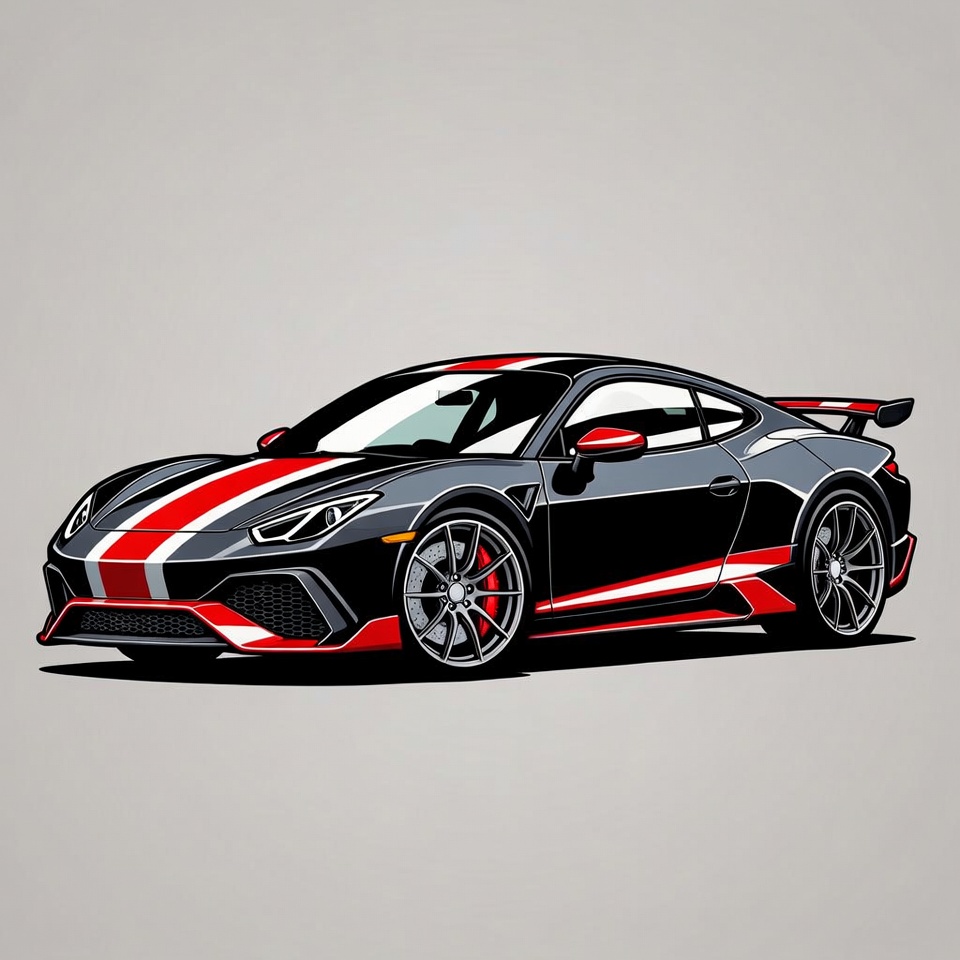 Black Supercar with Red Stripes Black Supercar with Red Stripes
