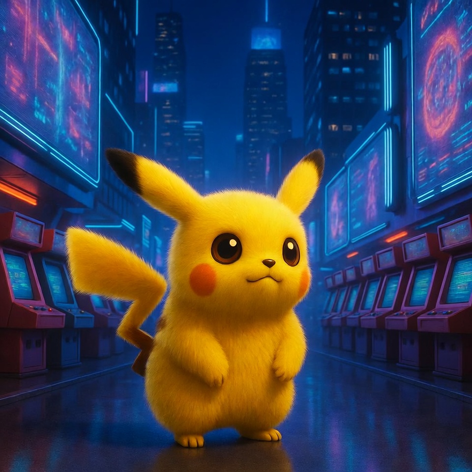 Pikachu in neon cyberpunk city Pikachu in neon cyberpunk city