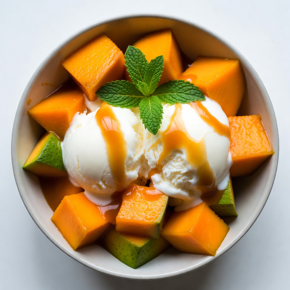 Mango Chunks with Ice Cream and Caramel Mango Chunks with Ice Cream and Caramel