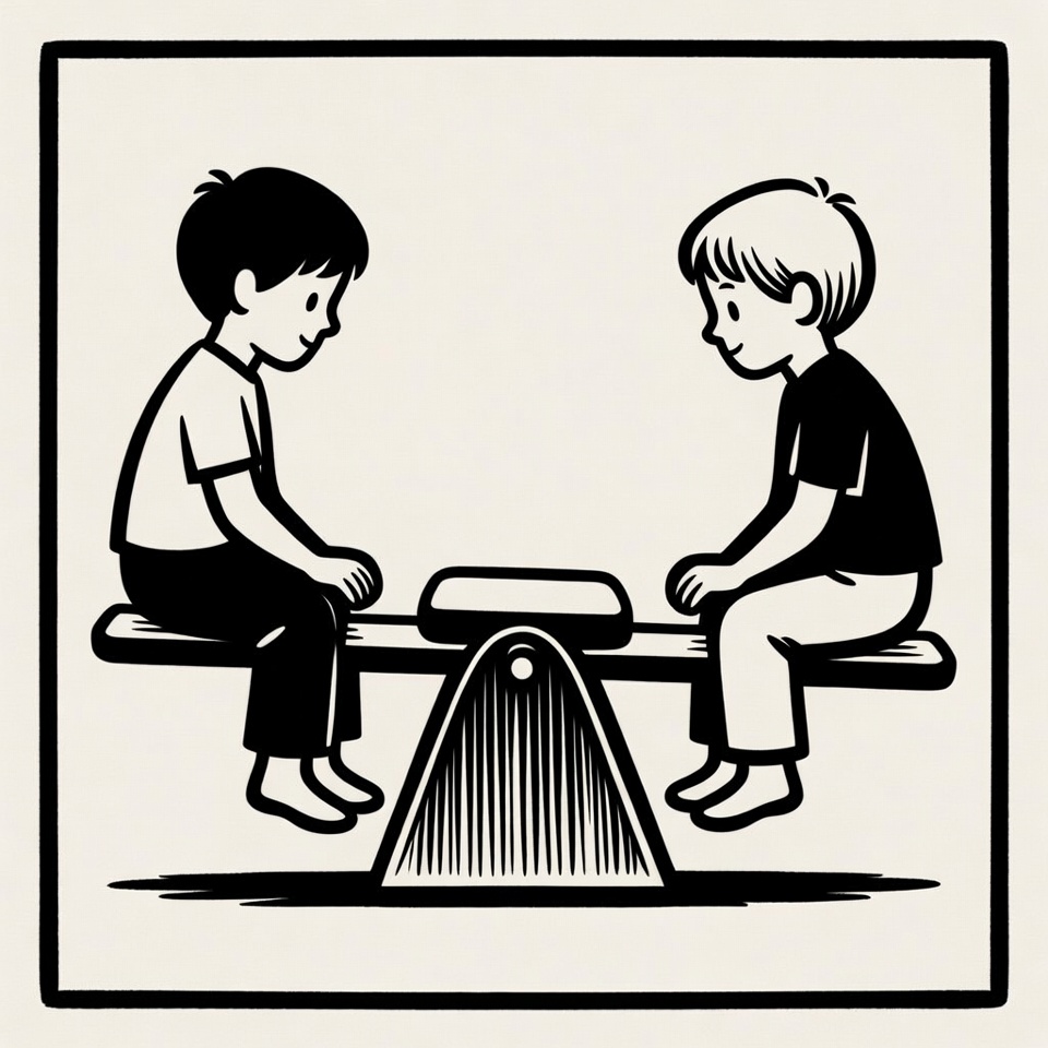 Two boys on seesaw illustration Two boys on seesaw illustration