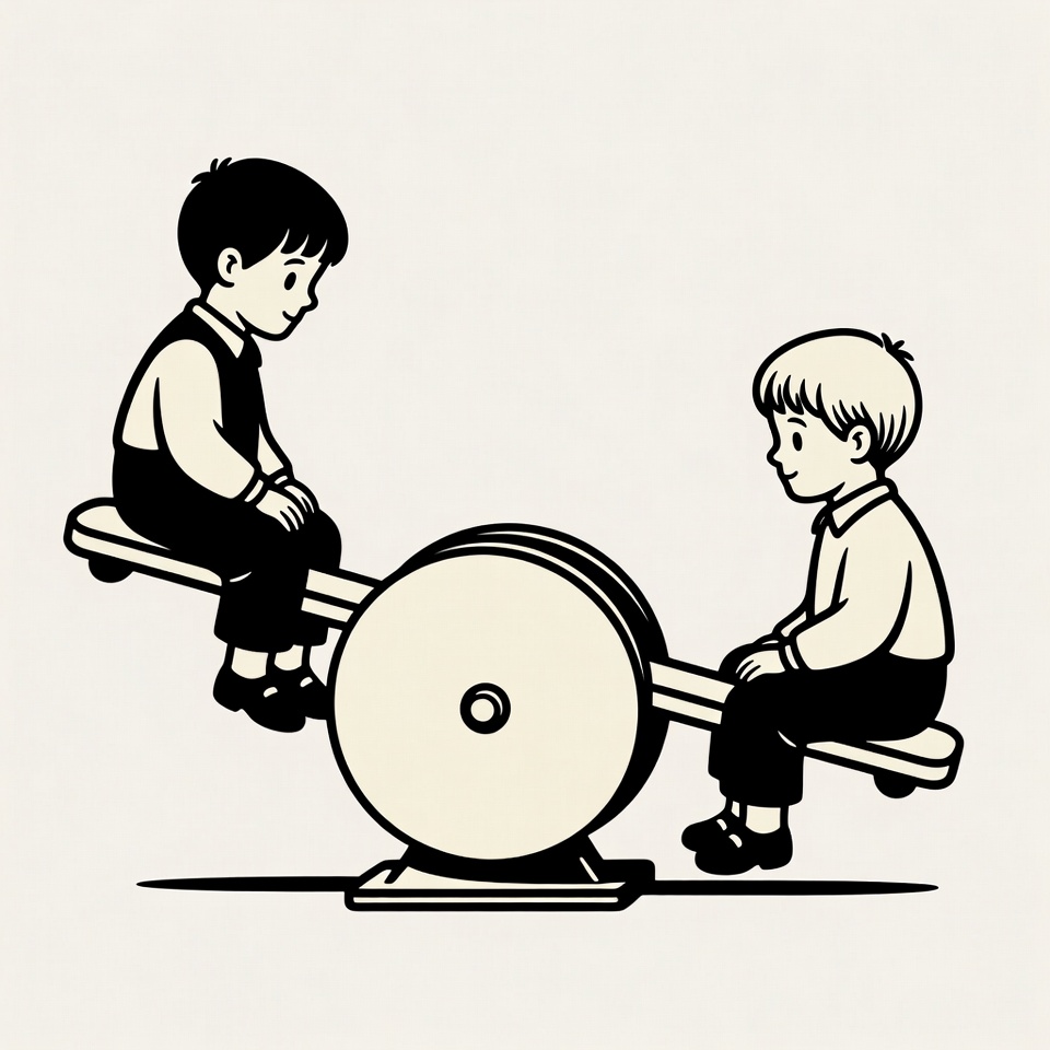 Two boys on seesaw illustration Two boys on seesaw illustration
