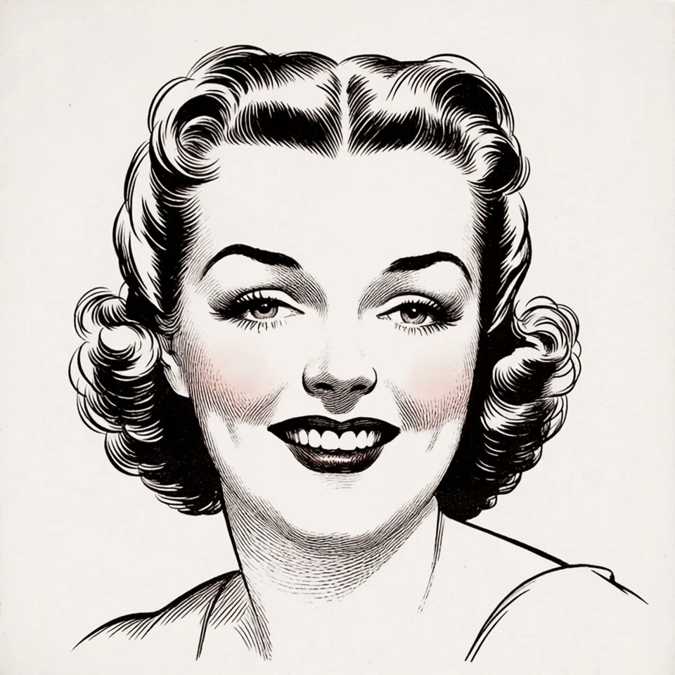 Vintage smiling woman portrait illustration Vintage smiling woman portrait illustration