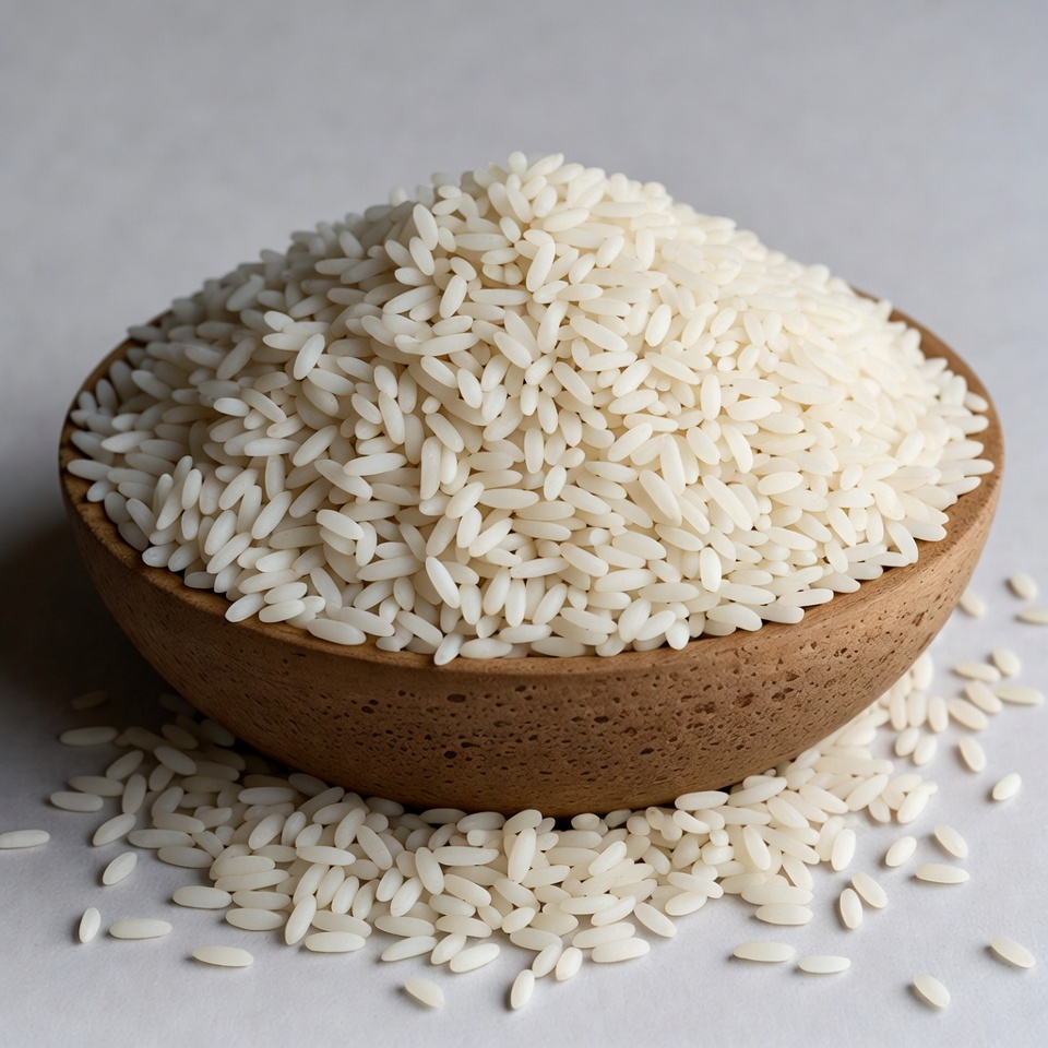 White Rice in Wooden Bowl White Rice in Wooden Bowl
