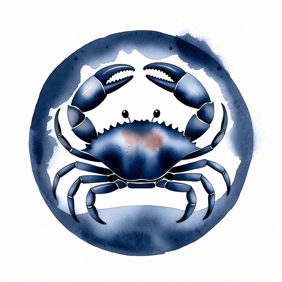 Blue Crab in Watercolor Circle Blue Crab in Watercolor Circle