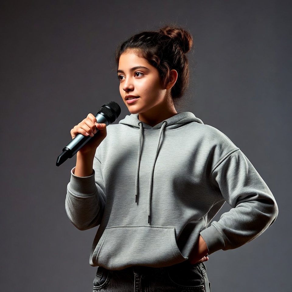 Young woman holding microphone Young woman holding microphone
