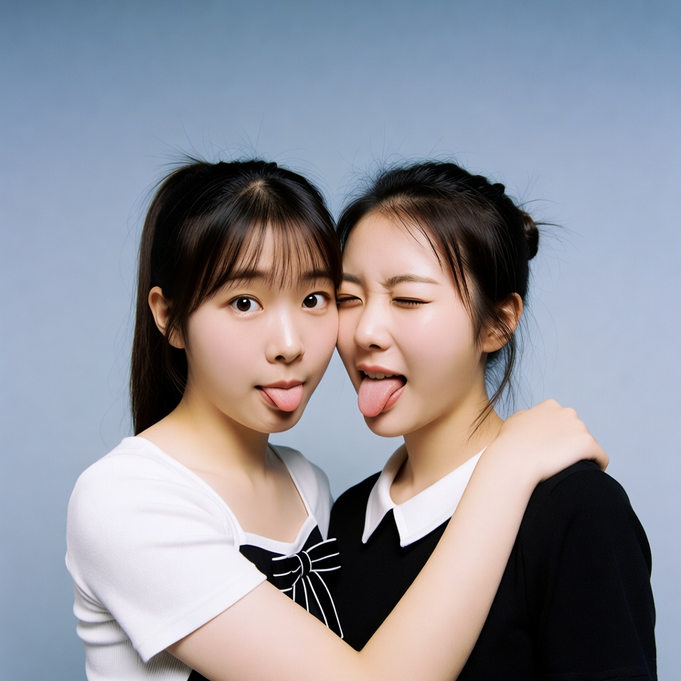 Two Asian girls sticking tongues out Two Asian girls sticking tongues out