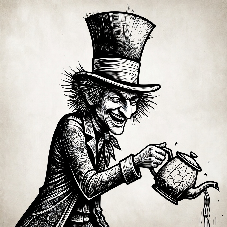 Mad Hatter pouring tea illustration Mad Hatter pouring tea illustration