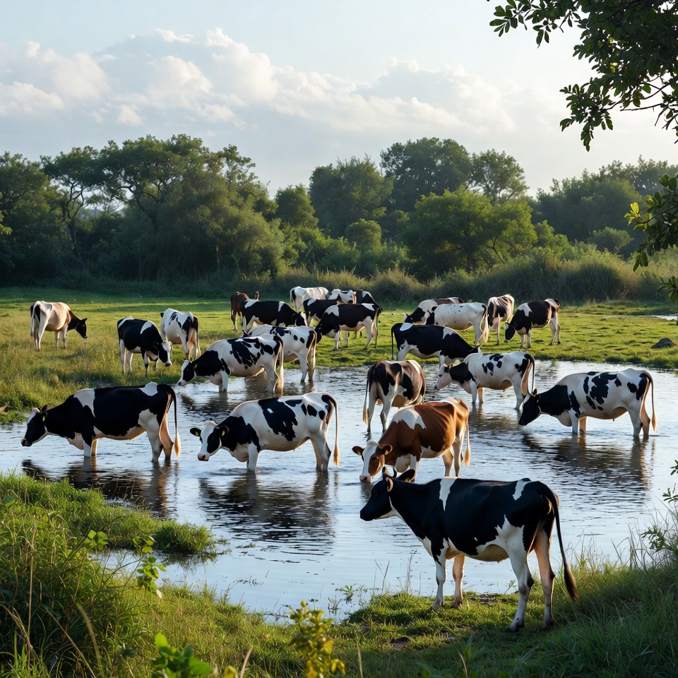 Herd of cows drinking water Herd of cows drinking water