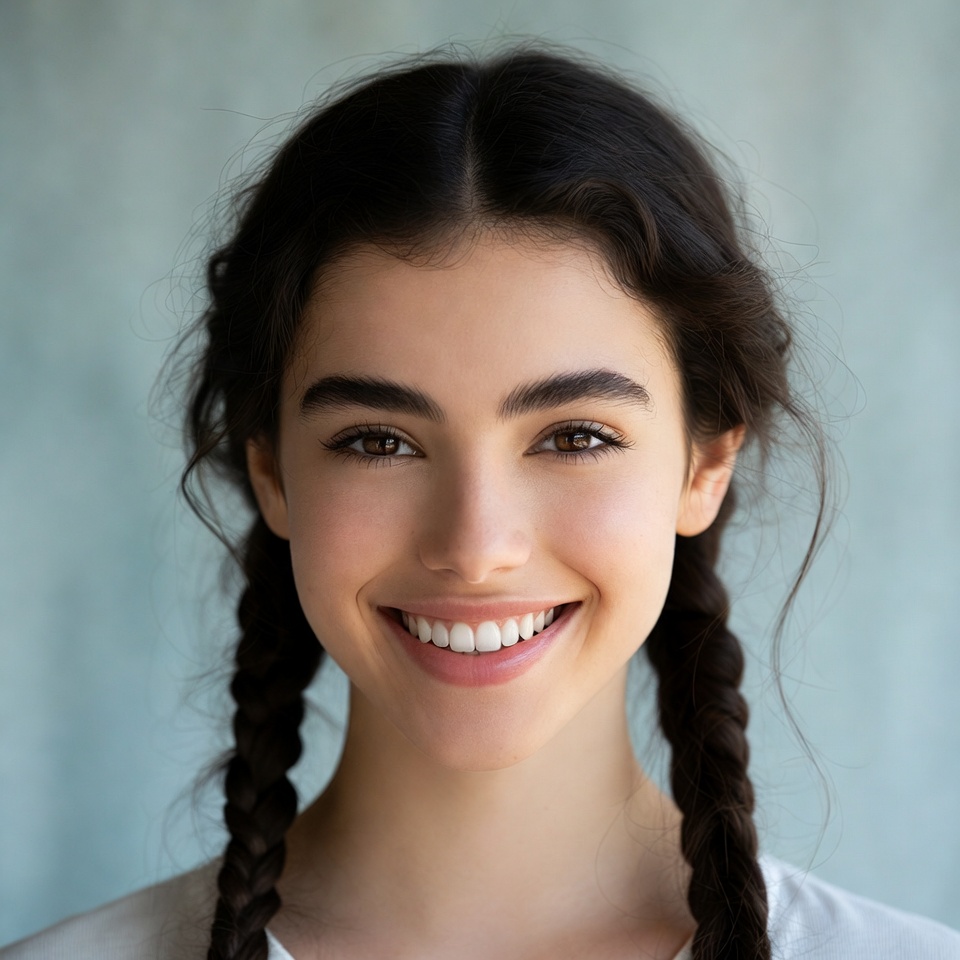 Smiling woman with braided hair Smiling woman with braided hair